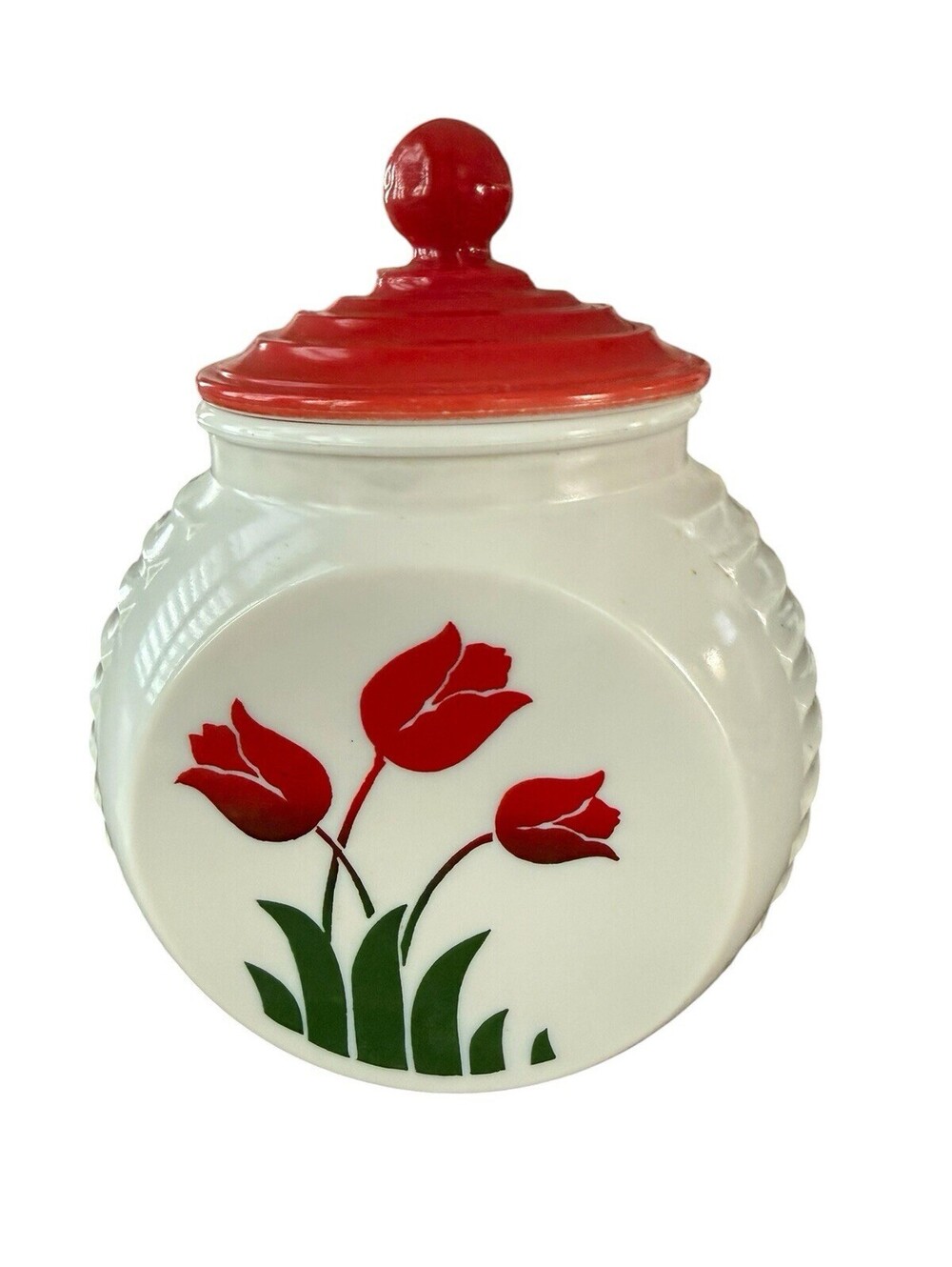 Vintage Fire King Vitrock Grease Jar With Lid Tulip